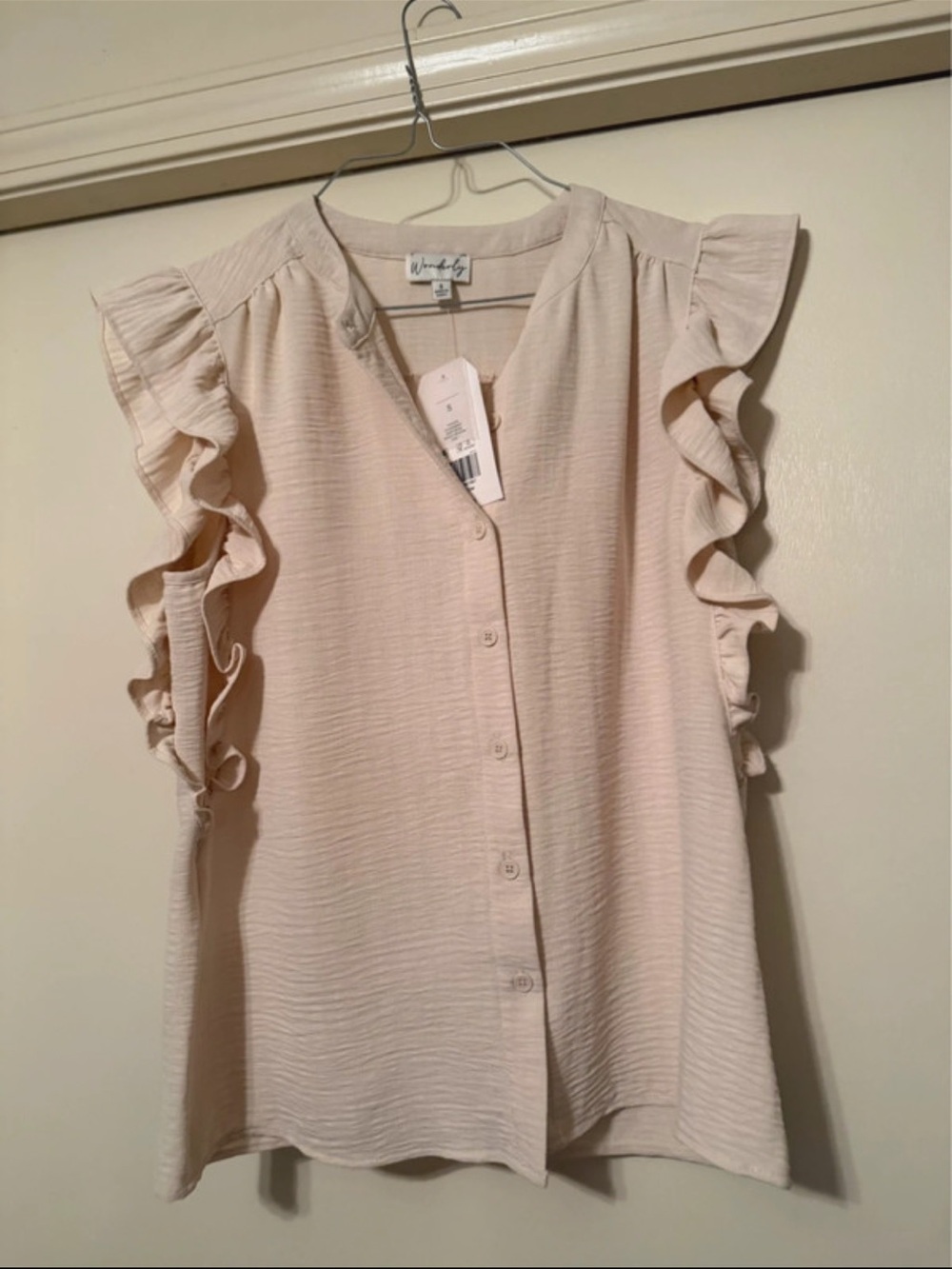 Wonderly Cream Ruffle Sleeve Button-Front Blouse